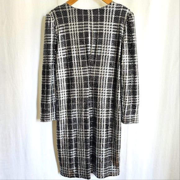 Betsey Johnson Black & Silver Metallic Plaid Glitter Sequin Mini Dress - Picture 10 of 16